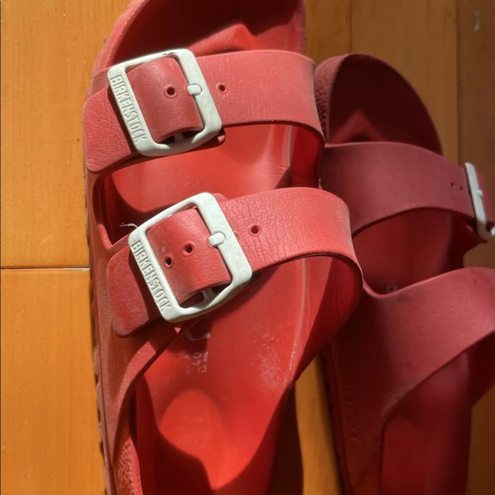 Birkenstock Eva Red Arizona Slides, Size 7
